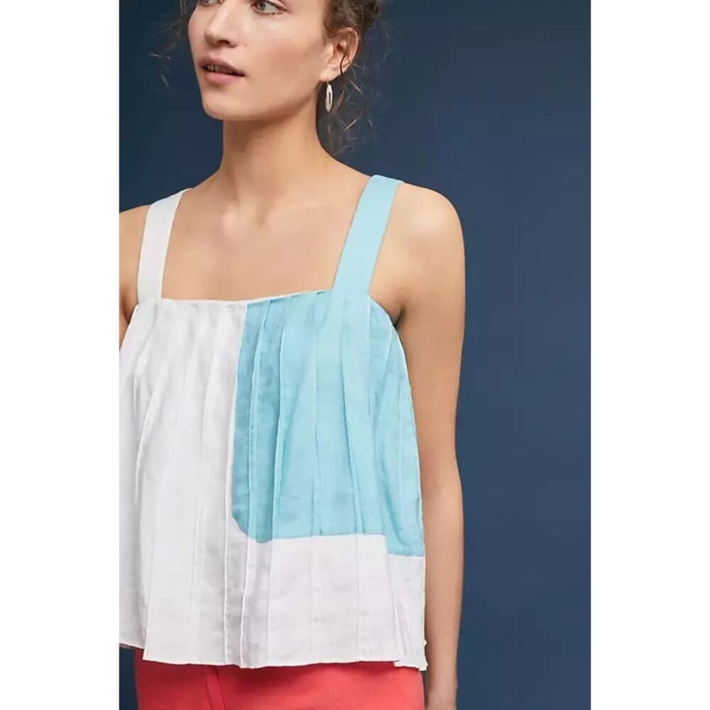 Mara Hoffman Tomoe Colorblock White and Blue Linen Cropped Tank Size XS‎